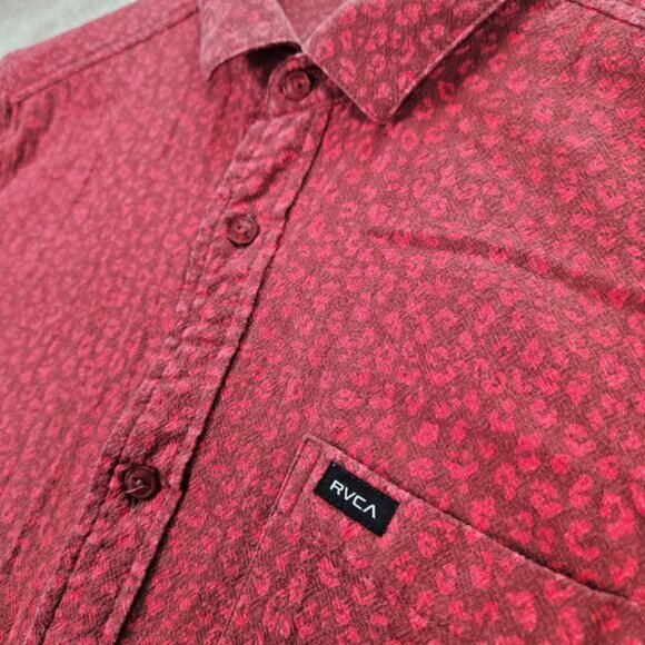 RVCA Button-Down Shirt All Over Print Logo Pocket Short Sleeve Men's Size M - Picture 7 of 10